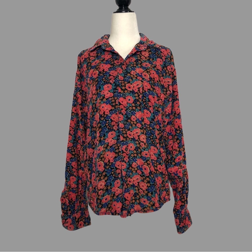 💜 S 💜 Buttondown Shirt Jacket Shacket Corduroy Soft Floral Patch Pocket​
